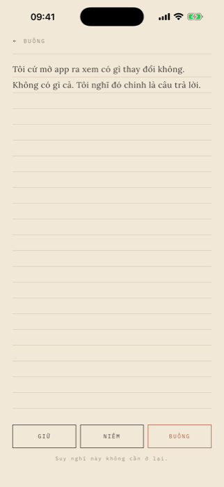 The Release screen: a passage written on ruled paper, with Keep, Seal and Release along the bottom.